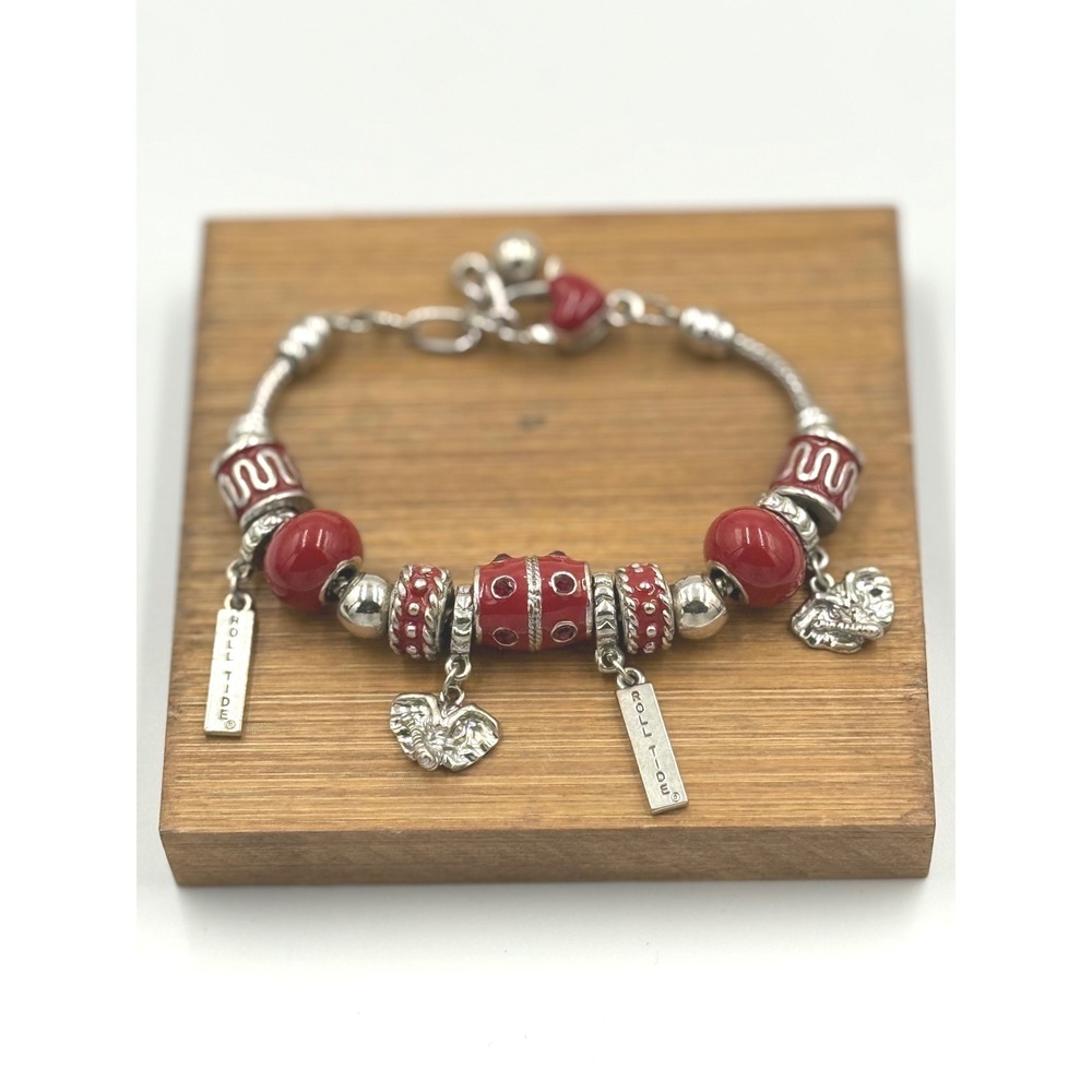 Unbranded Alabama Crimson Tide Charm Bracelet OS Enamel Red Beads Elephant Charm